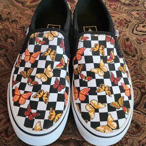NEW Womens VANS Asher Butterfly Checkerboard Slip-On Sneakers